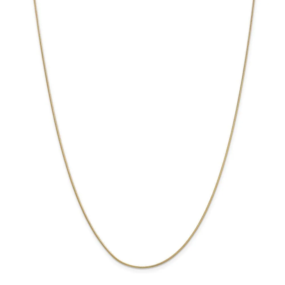 0.9mm, 14k Yellow Gold, Round Snake Chain Necklace
