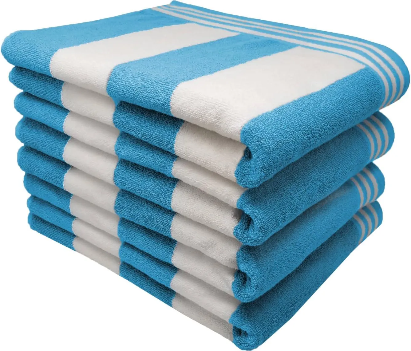100 Percent Ringspun Combed Cotton Beach/Pool Towel Set. Turquoise/White 4 Piece Cabana Stripe (X-Large 30x65 450 GSM)