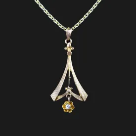 10K Rose Gold Diamond Art Nouveau Lavaliere Pendant Necklace