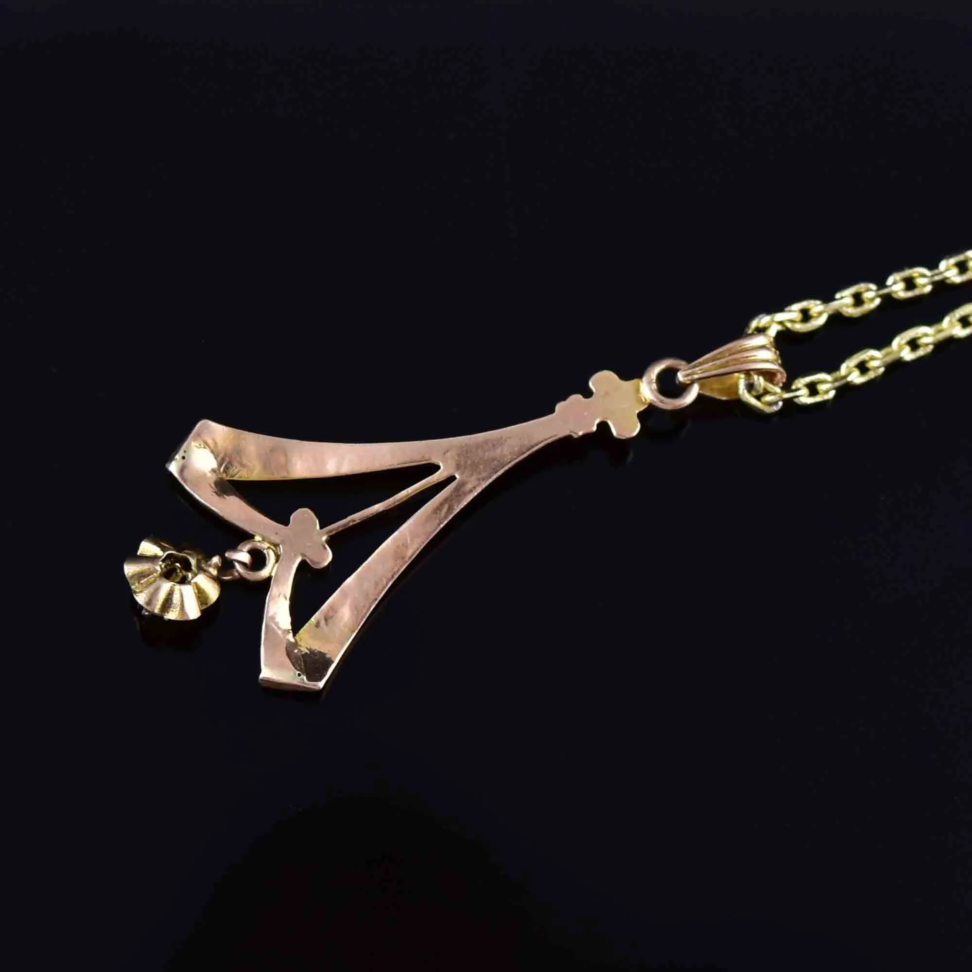 10K Rose Gold Diamond Art Nouveau Lavaliere Pendant Necklace