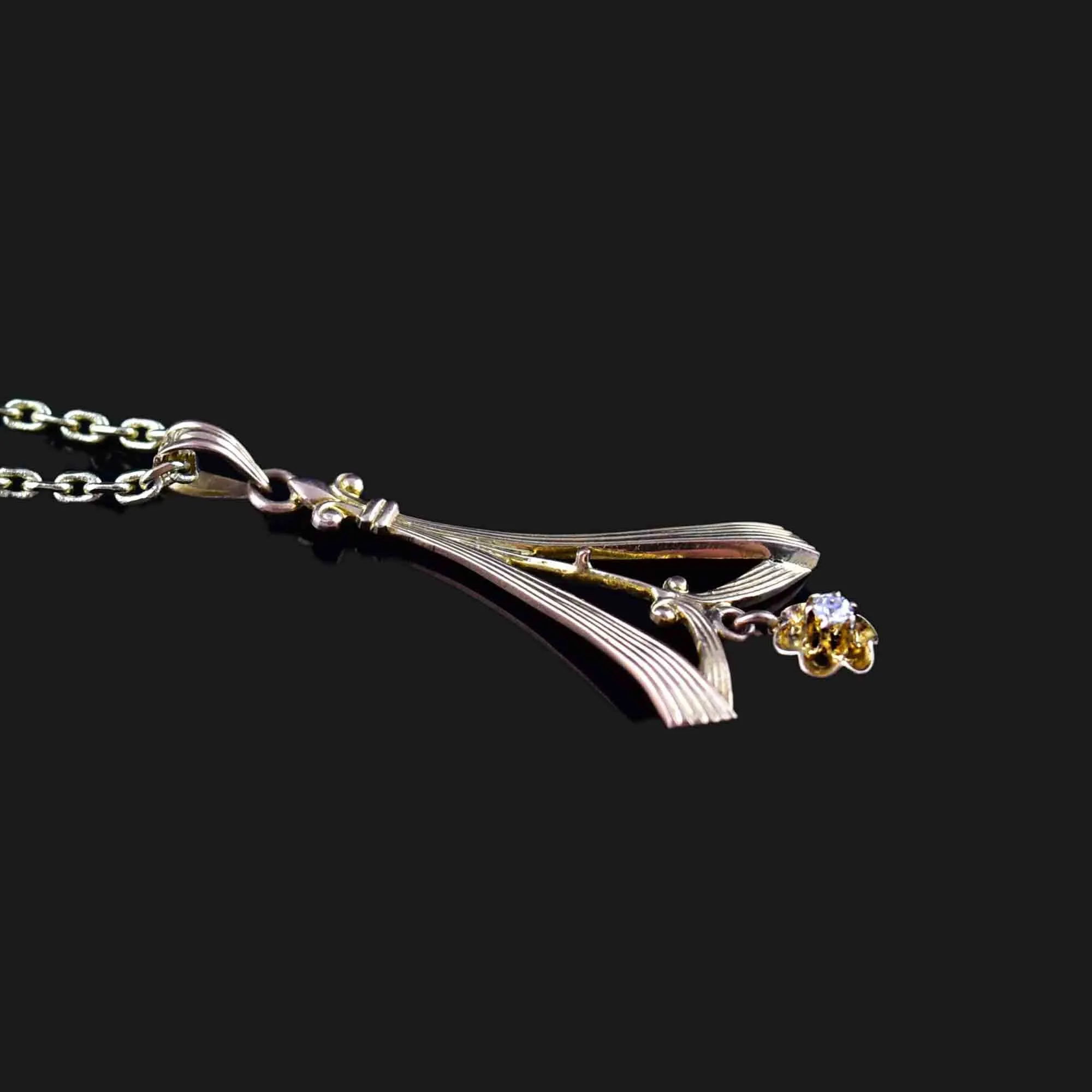 10K Rose Gold Diamond Art Nouveau Lavaliere Pendant Necklace