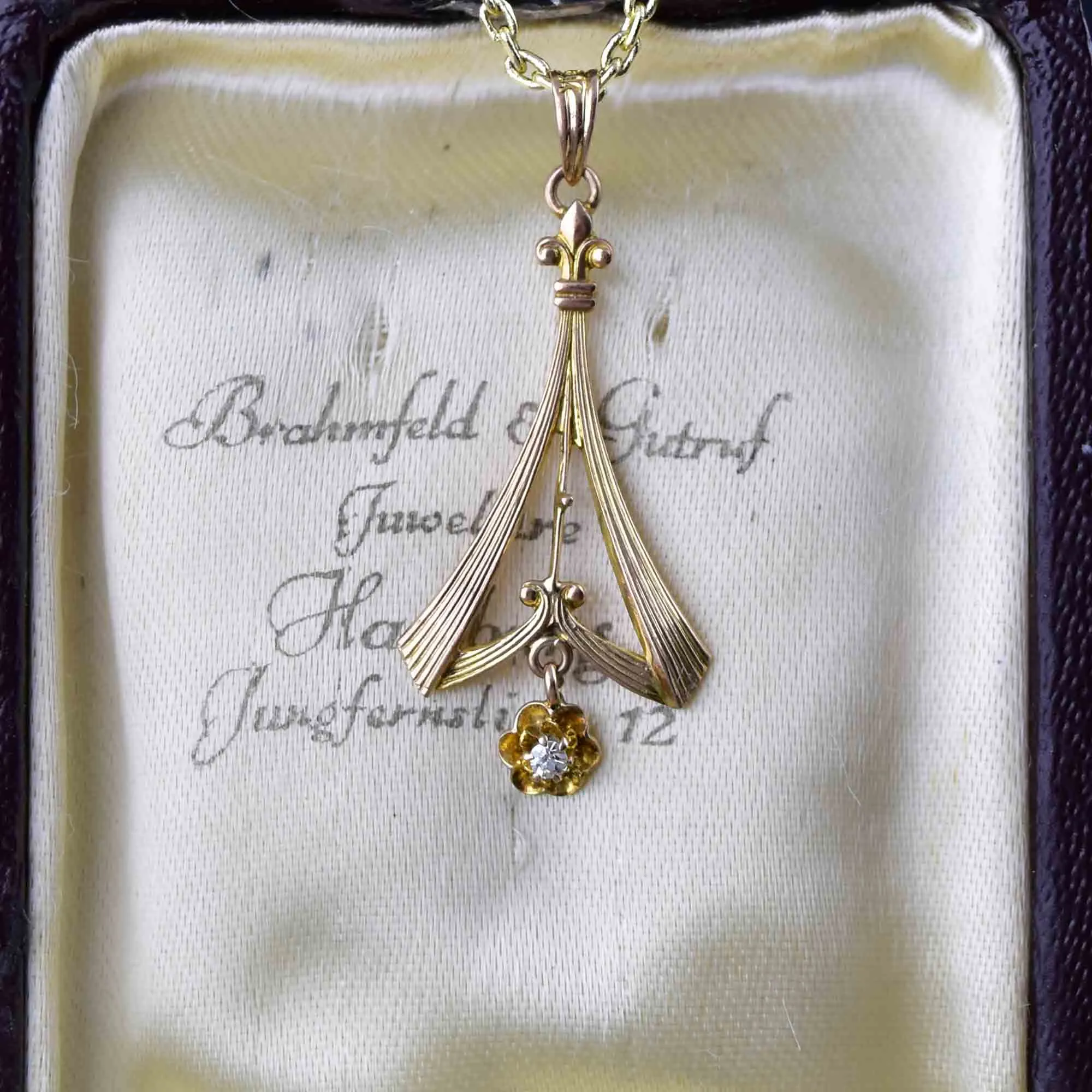 10K Rose Gold Diamond Art Nouveau Lavaliere Pendant Necklace