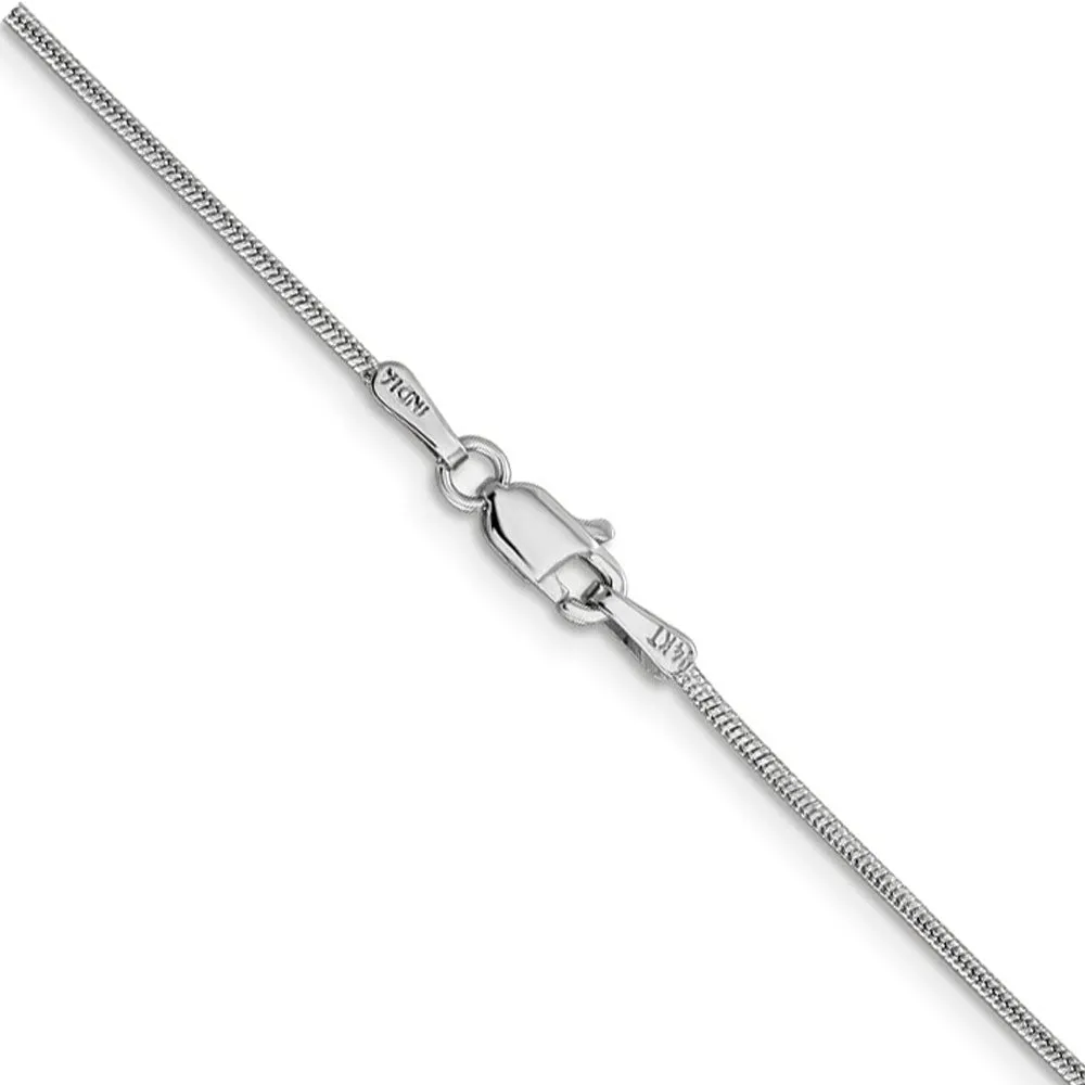 1.1mm, 14k White Gold, Round Solid Snake Chain Bracelet, 8 Inch