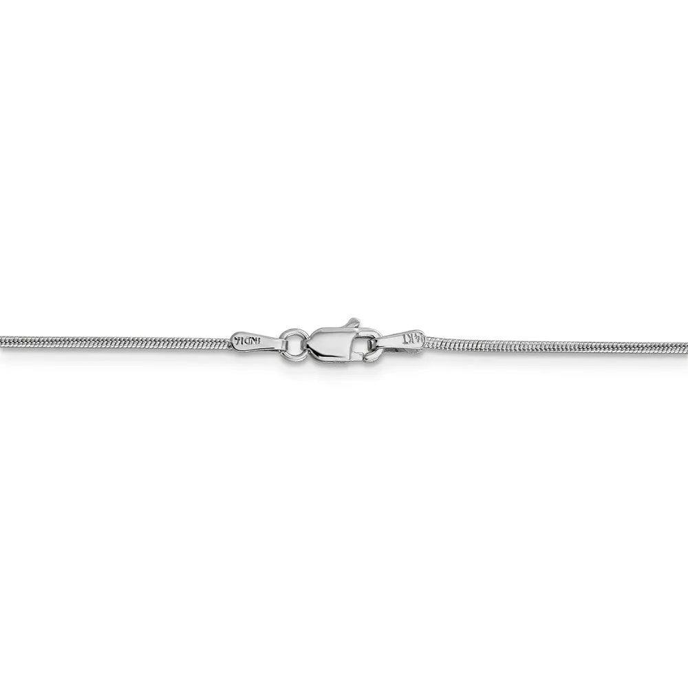 1.1mm, 14k White Gold, Round Solid Snake Chain Bracelet, 8 Inch