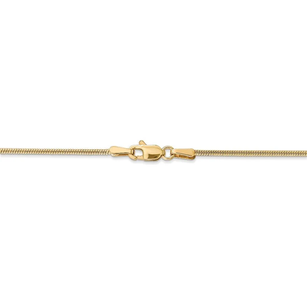 1.3mm 14k Yellow Gold Solid Round Snake Chain Necklace
