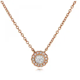 18ct Rose Gold Vintage Style Diamond Cluster Pendant