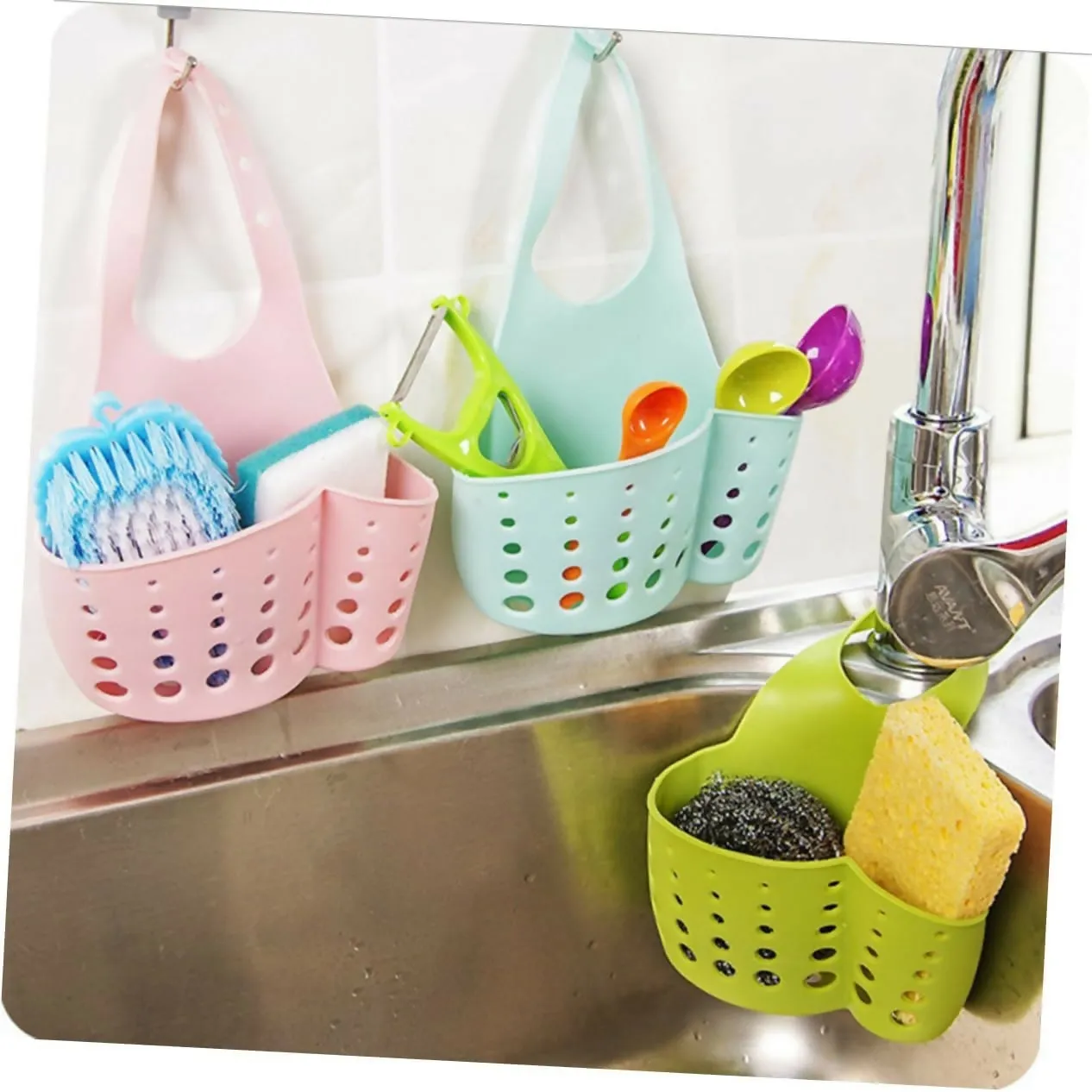1pcs Kitchen Sink Storage Basket Sponge Holder Bathroom Soap Hanging Shelving Rack Drain Faucet Storage Pail Shelves Organizer