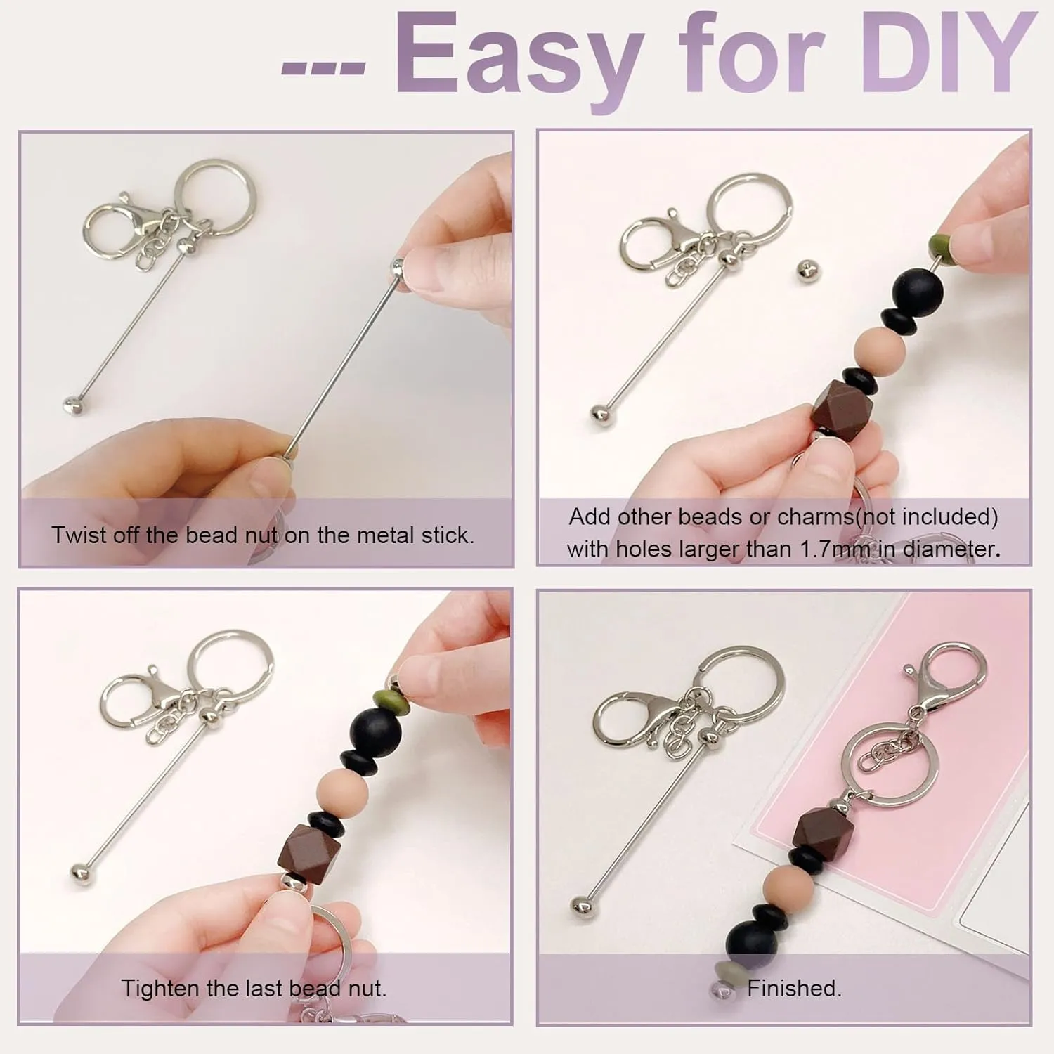 20/40/66pcs Beadable Keychain Bars Bulk Blank Creative Cute Keychains Bar for Beads Purse Keychains for Women Man
