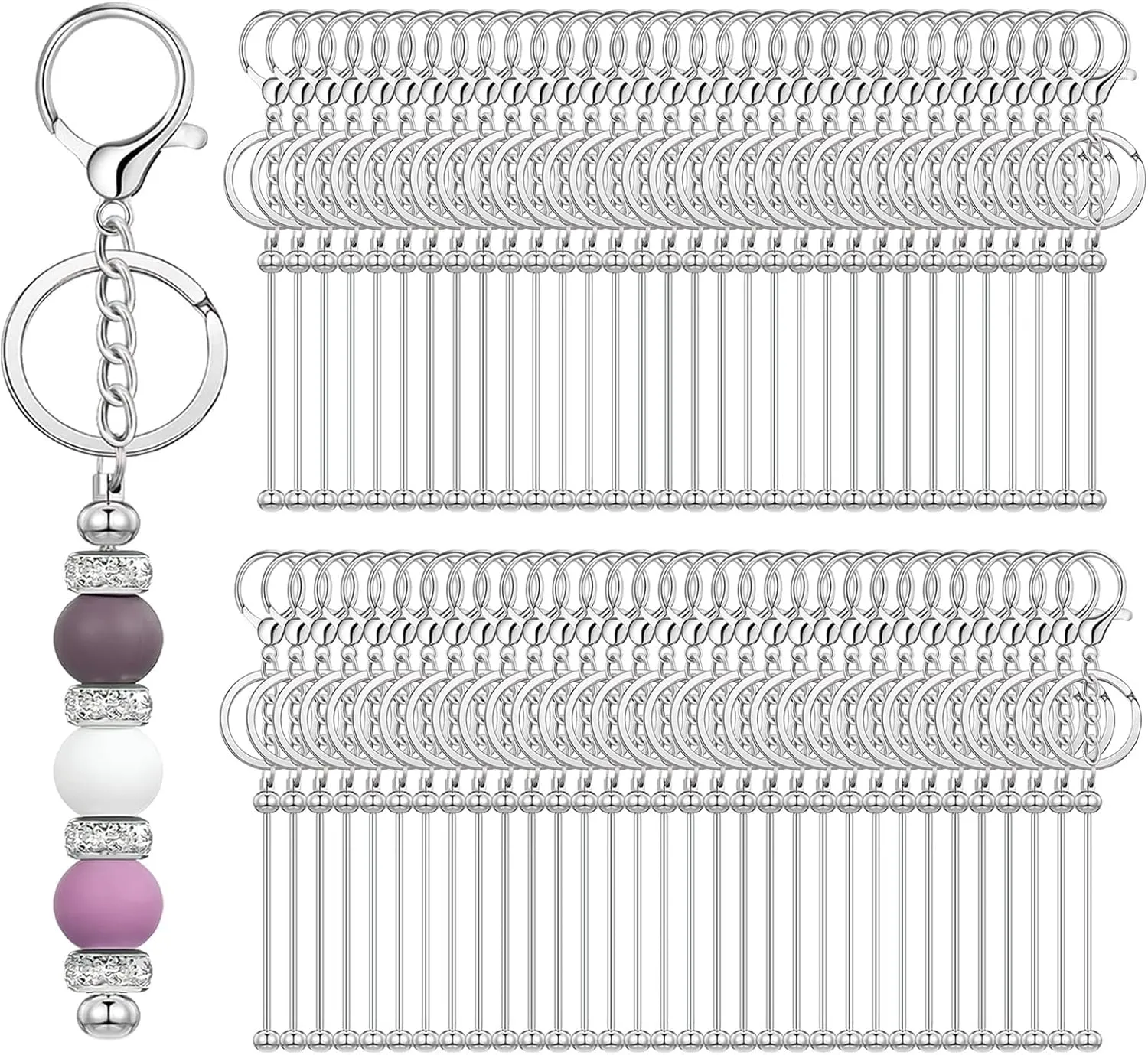 20/40/66pcs Beadable Keychain Bars Bulk Blank Creative Cute Keychains Bar for Beads Purse Keychains for Women Man