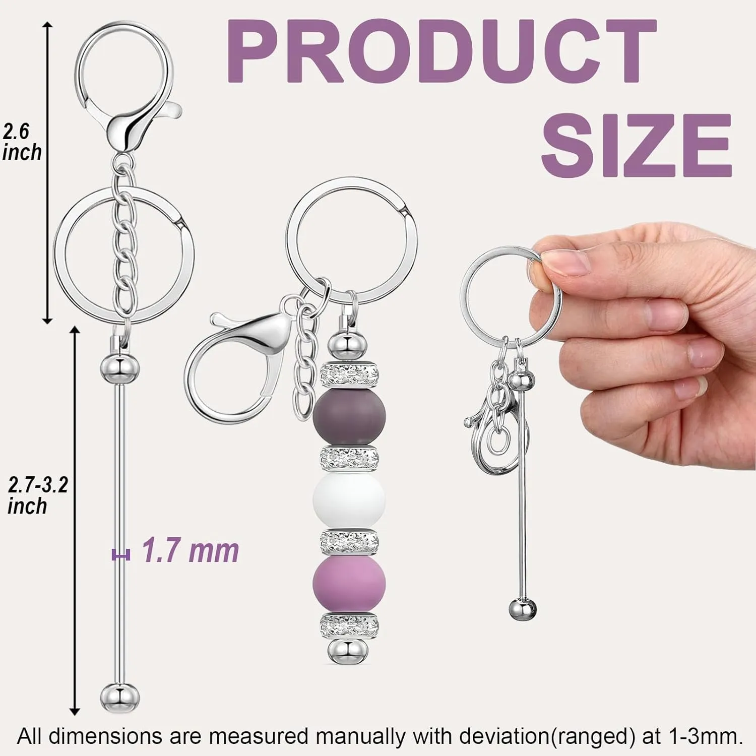 20/40/66pcs Beadable Keychain Bars Bulk Blank Creative Cute Keychains Bar for Beads Purse Keychains for Women Man