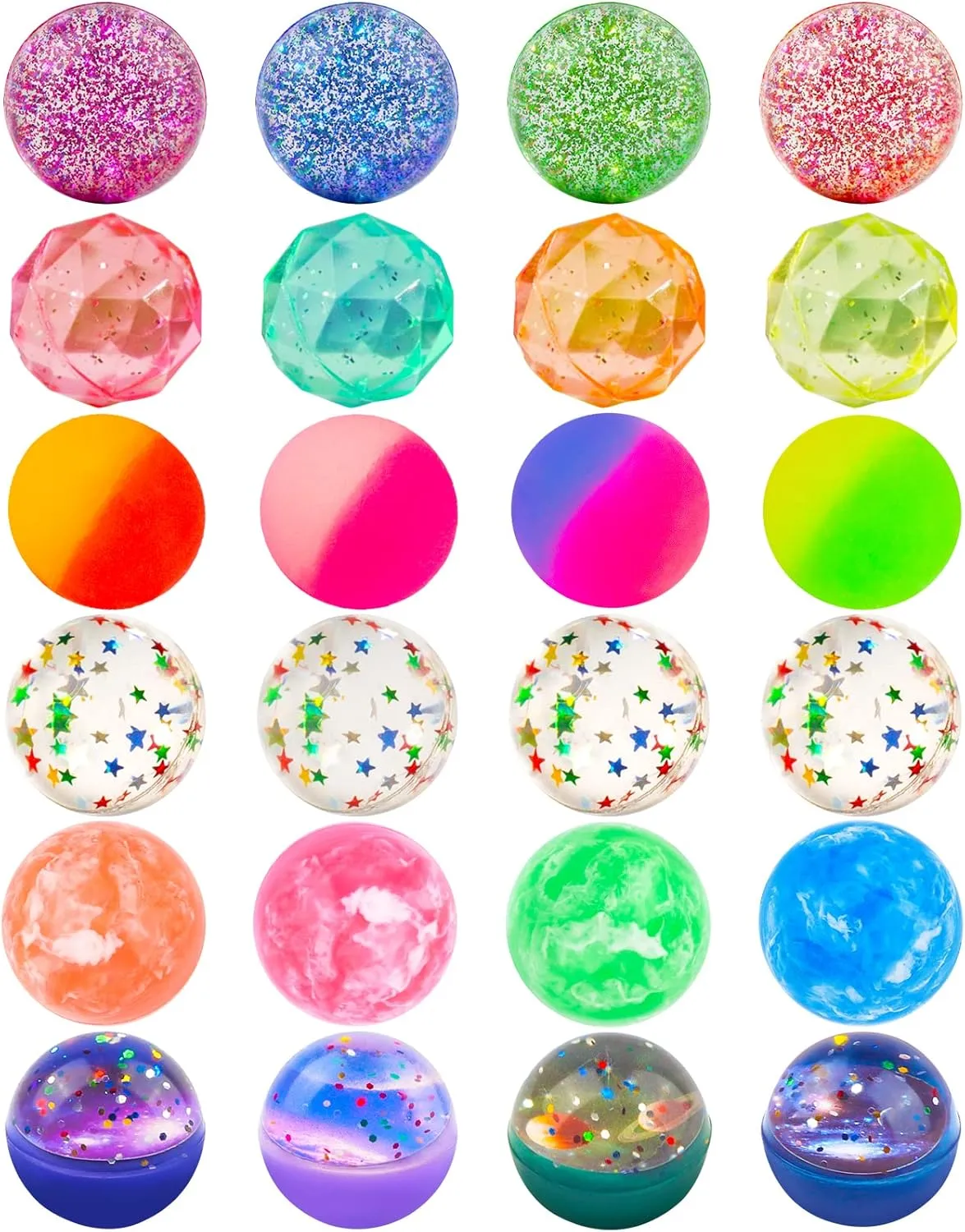24 Pieces Bouncy Balls 32mm Bounce Balls 6 Styles High Bouncing Balls Toys for Kids Party Favors Birthdays Gift Classroom
