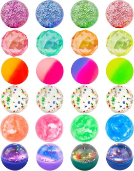 24 Pieces Bouncy Balls 32mm Bounce Balls 6 Styles High Bouncing Balls Toys for Kids Party Favors Birthdays Gift Classroom