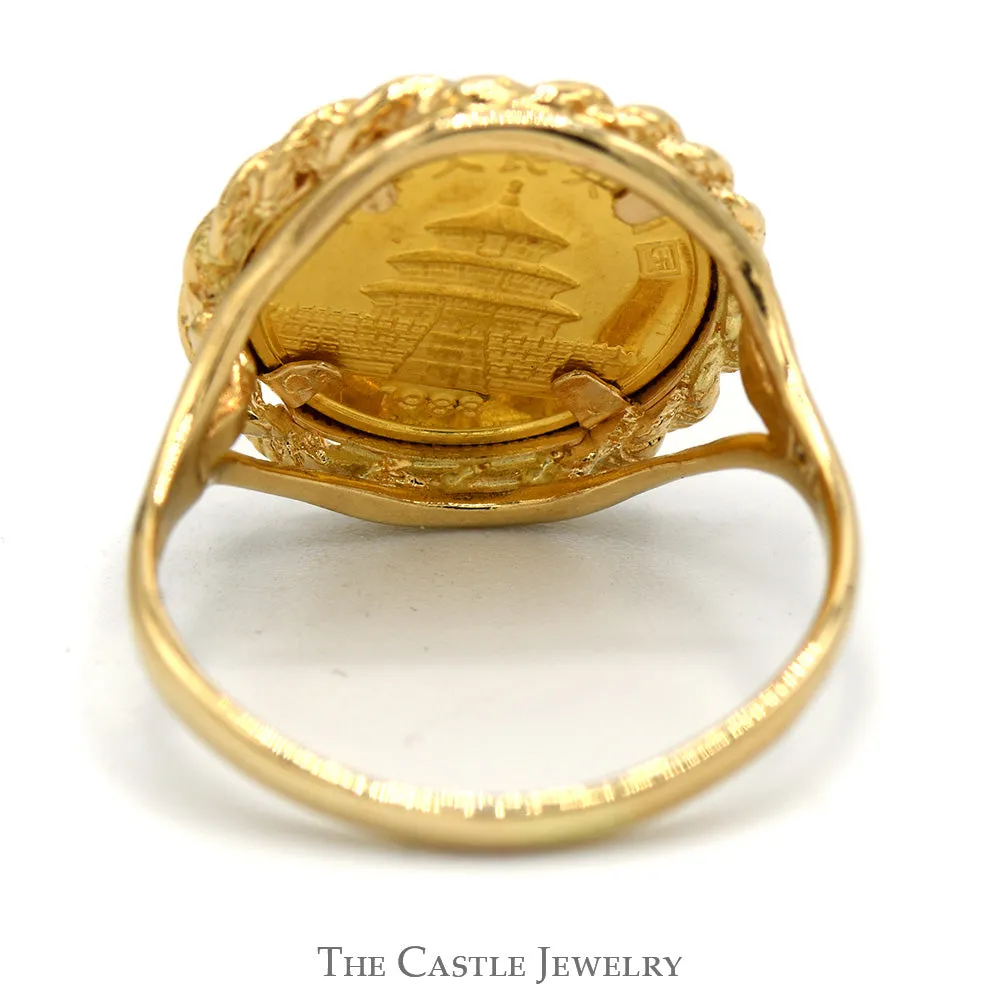 1988 24K 1/20oz Panda Coin Ring Mounted in 14K Yellow Gold Rope Bezel