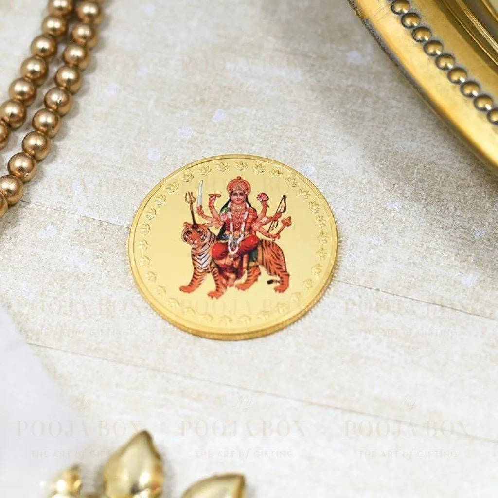 24K Gold Foil Durga Maa Coin