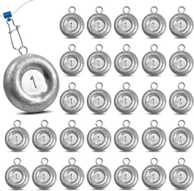 30 Pieces Disc Fishing Weights, 1 Oz Fishing Sinkers, Lead Coin Sinkers Saltwater Tackle for Surf Dragging Trolling Drifting Catfishing