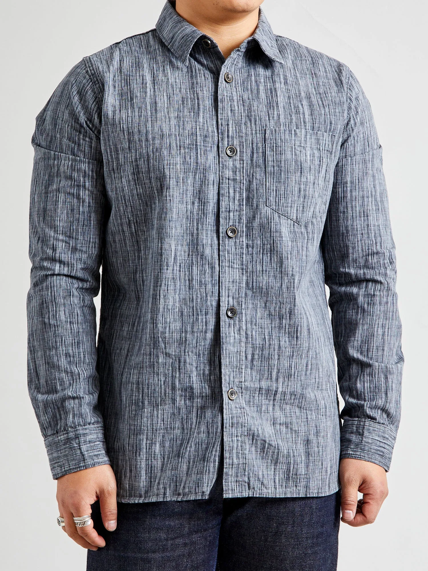 6oz Kasuri Chambray Button-Up Shirt in Black