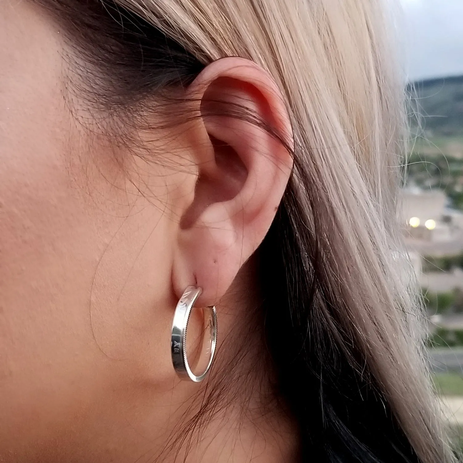 90% Silver State Quarter Hoops & Punch Out Drop Earring Set