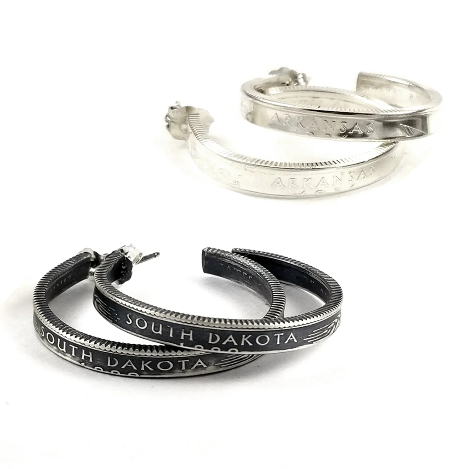 90% Silver State Quarter Hoops & Punch Out Drop Earring Set