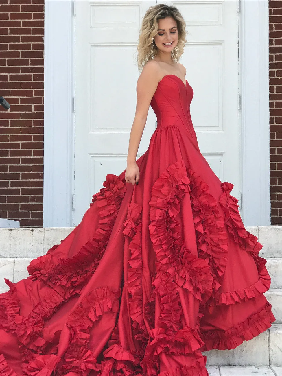 A-line  Sweetheart Chapel Train Taffeta Ruffles Quinceanera Dresses 2843