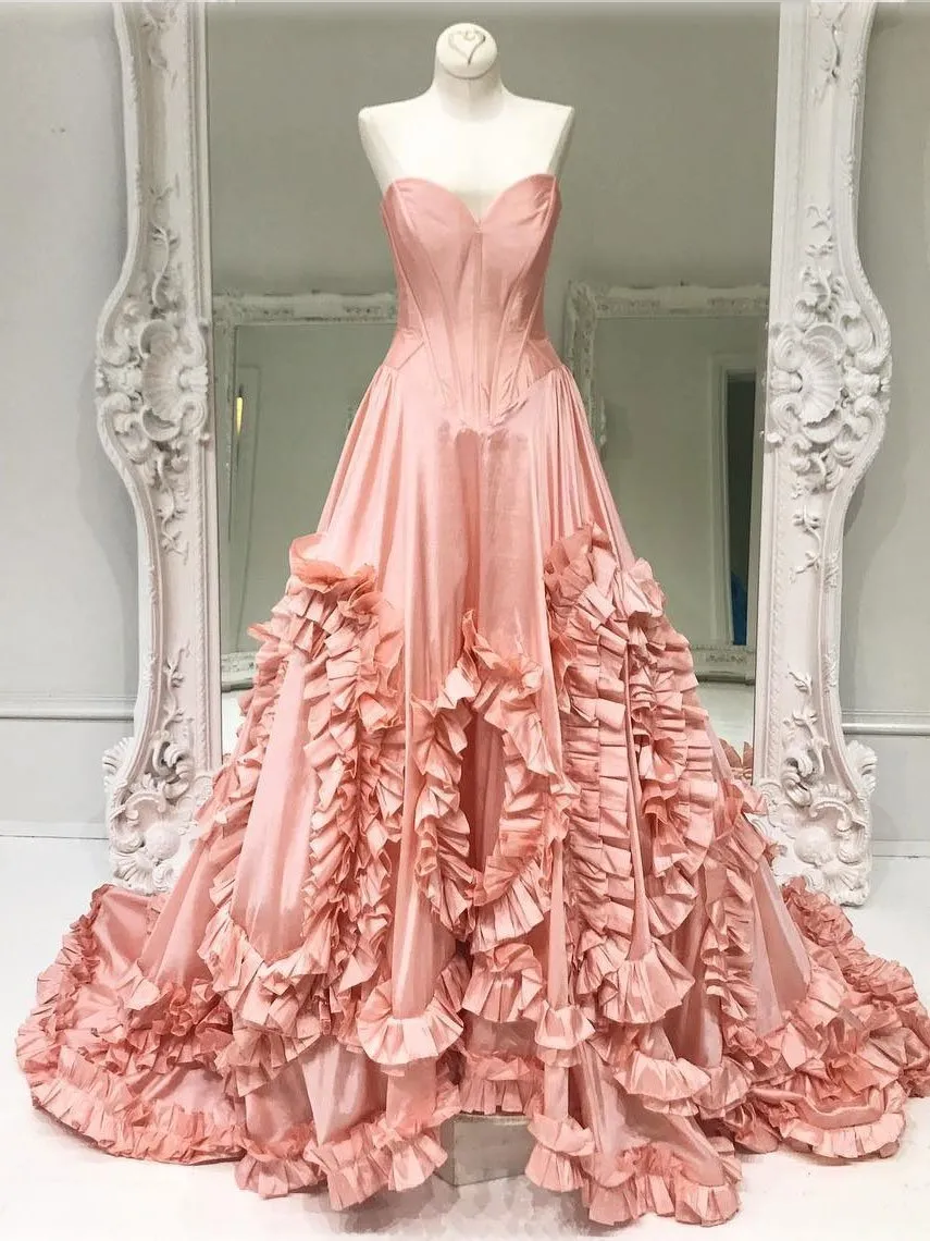 A-line  Sweetheart Chapel Train Taffeta Ruffles Quinceanera Dresses 2843