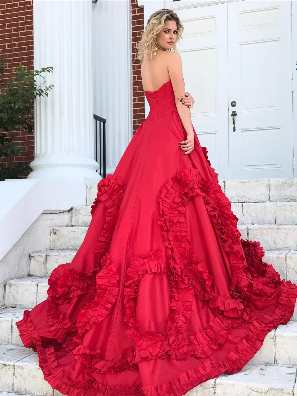 A-line  Sweetheart Chapel Train Taffeta Ruffles Quinceanera Dresses 2843