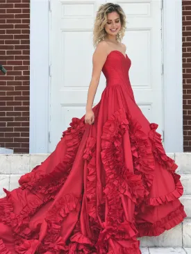 A-line  Sweetheart Chapel Train Taffeta Ruffles Quinceanera Dresses 2843