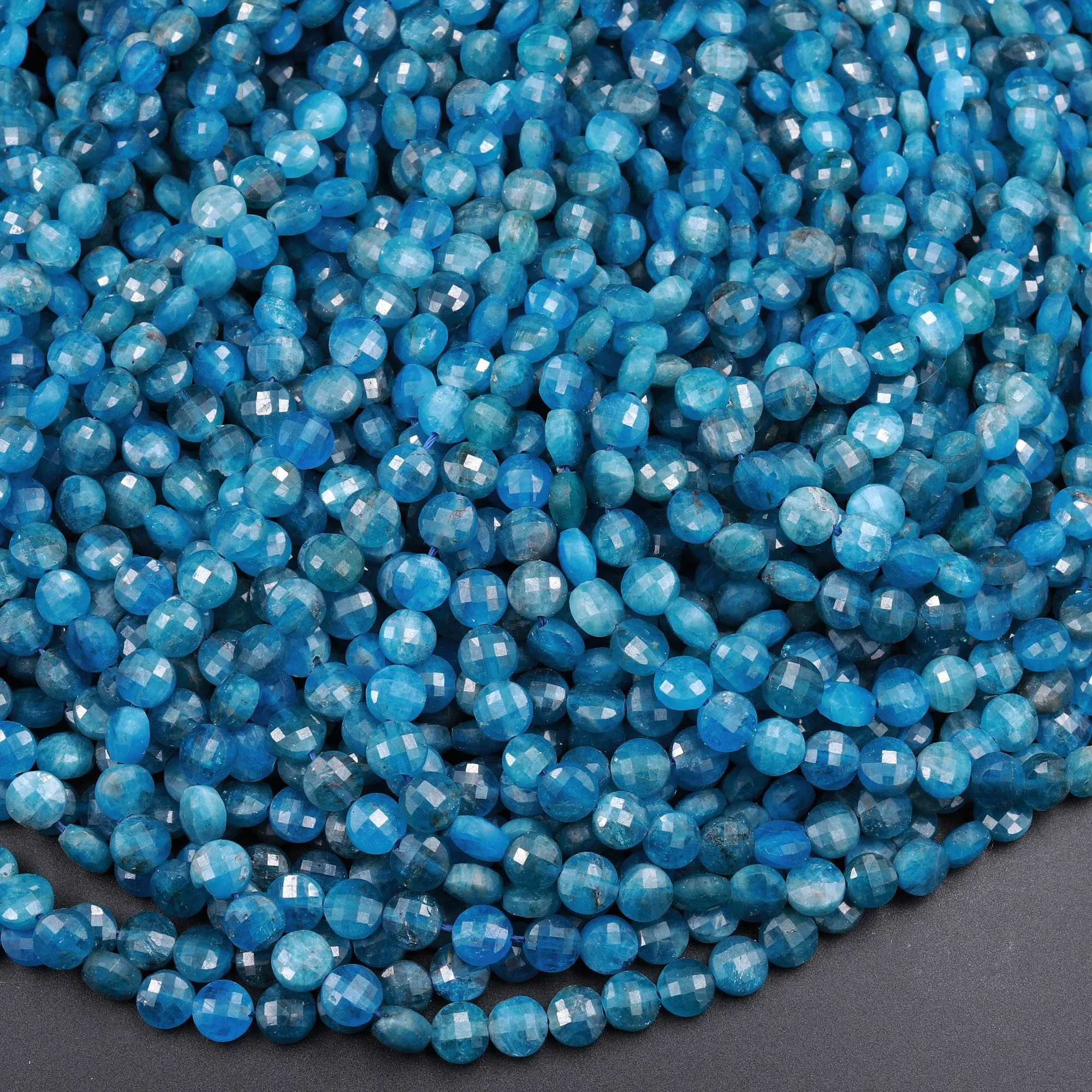 AA Natural Blue Apatite Faceted Coin 5mm Beads 16" Strand