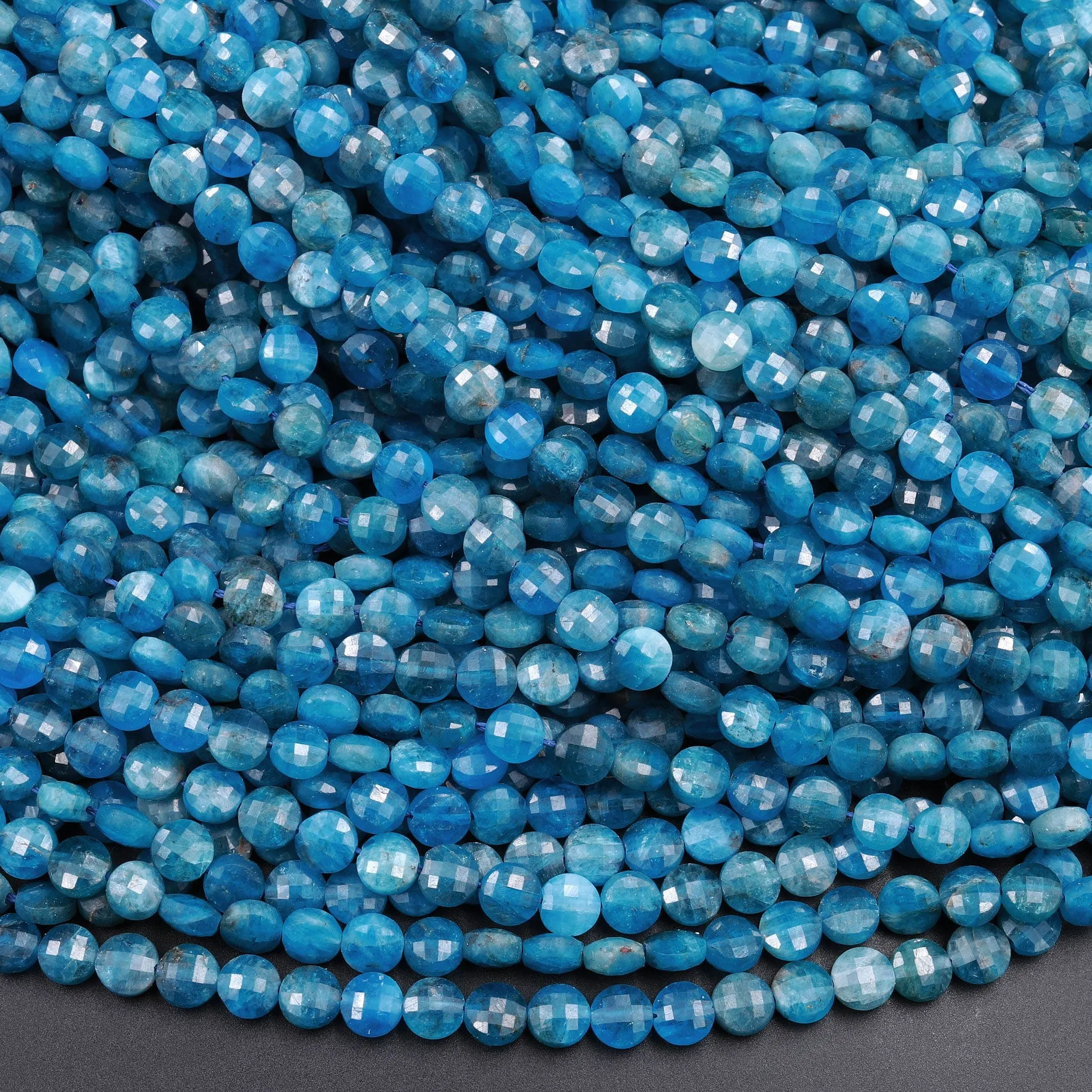 AA Natural Blue Apatite Faceted Coin 5mm Beads 16" Strand
