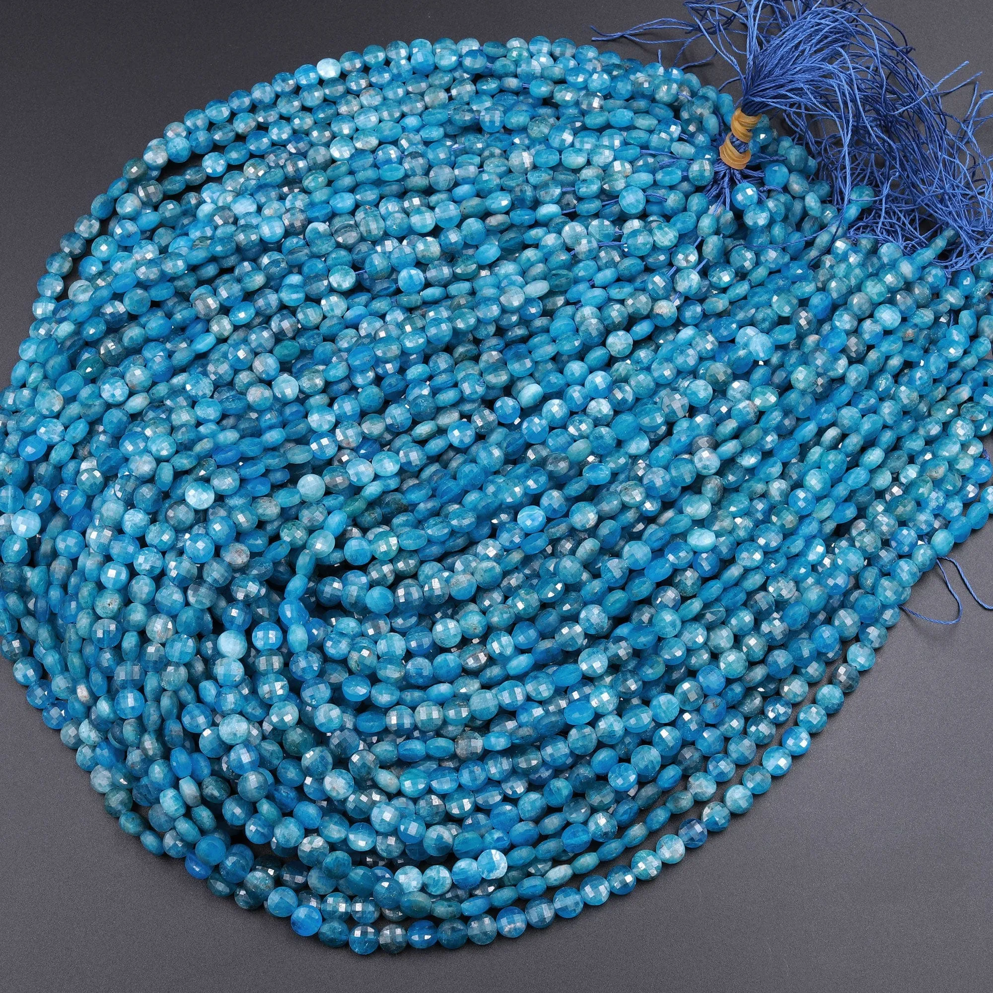 AA Natural Blue Apatite Faceted Coin 5mm Beads 16" Strand
