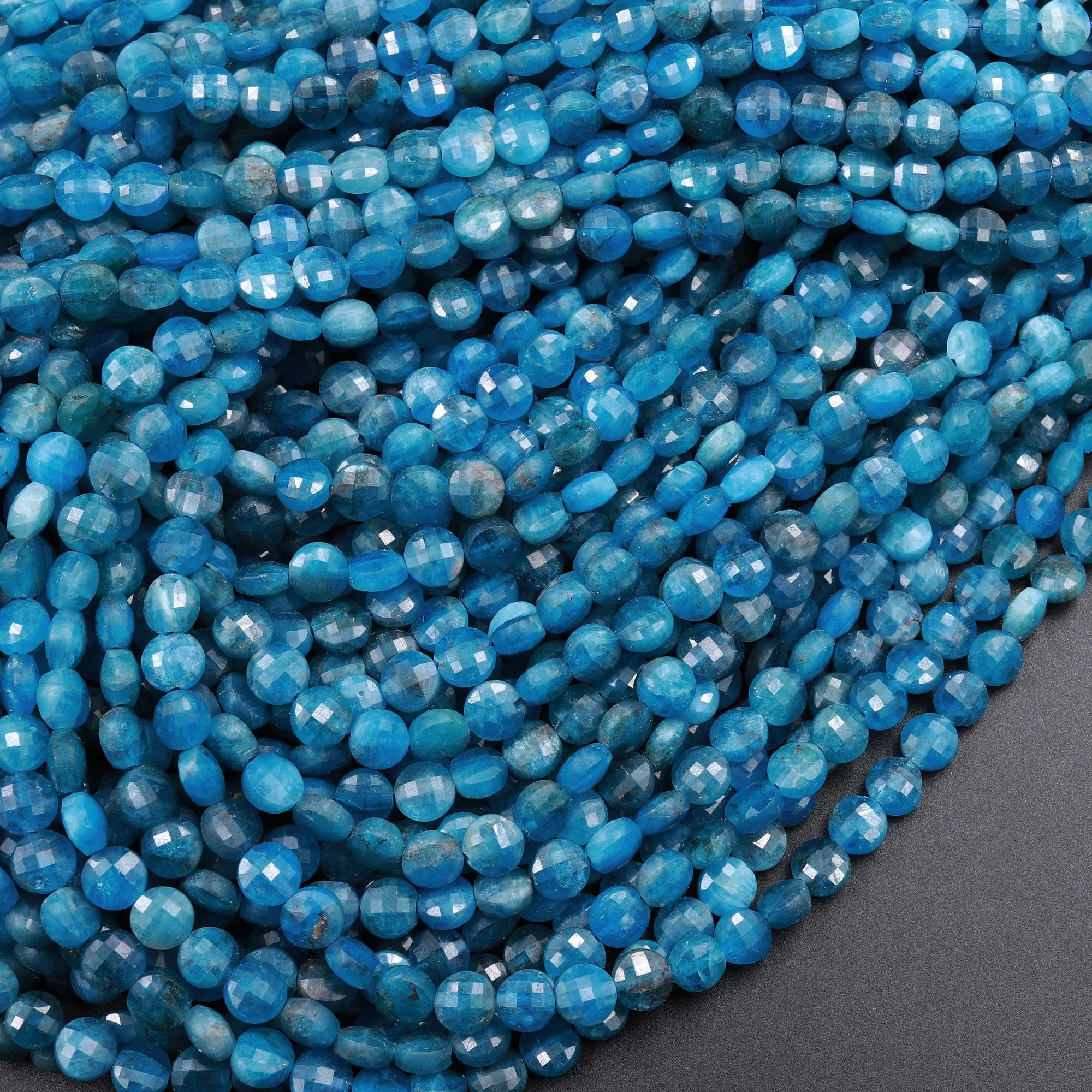 AA Natural Blue Apatite Faceted Coin 5mm Beads 16" Strand