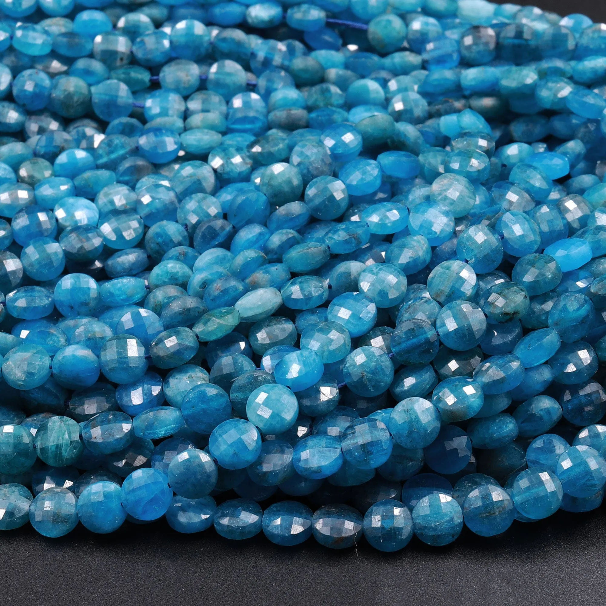 AA Natural Blue Apatite Faceted Coin 5mm Beads 16" Strand