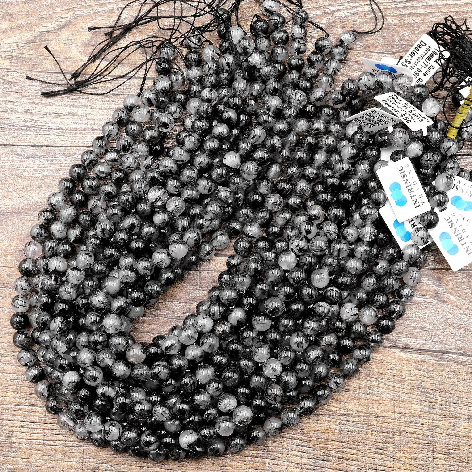 AAA Black Tourmaline Rutilated Rutile Quartz Round Beads 4mm 5mm 6mm 8mm Gemstone 15.5" Strand