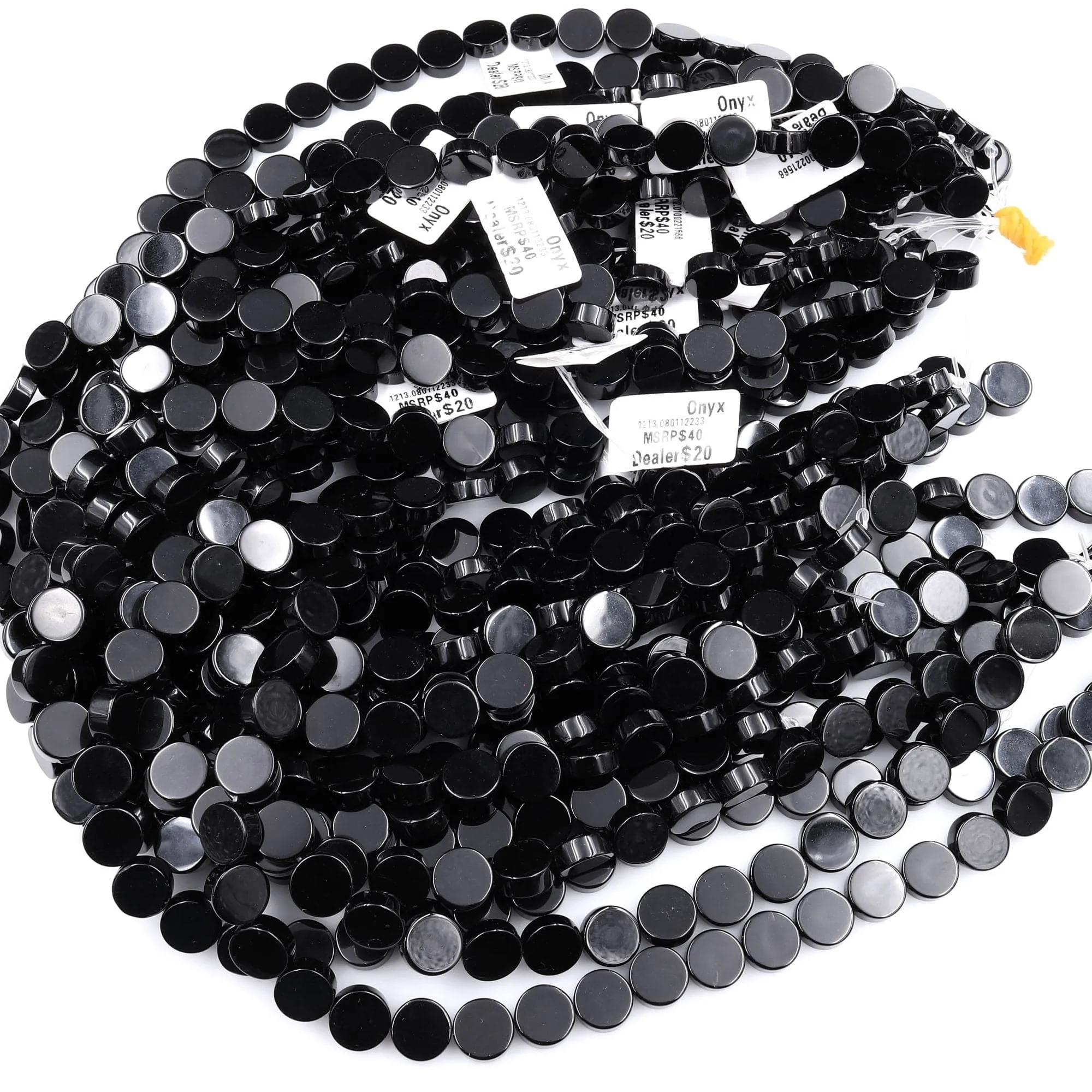 AAA Grade Natural Black Onyx Smooth Coin Beads 8mm 10mm 12mm Flat Disc 15.5" Strand