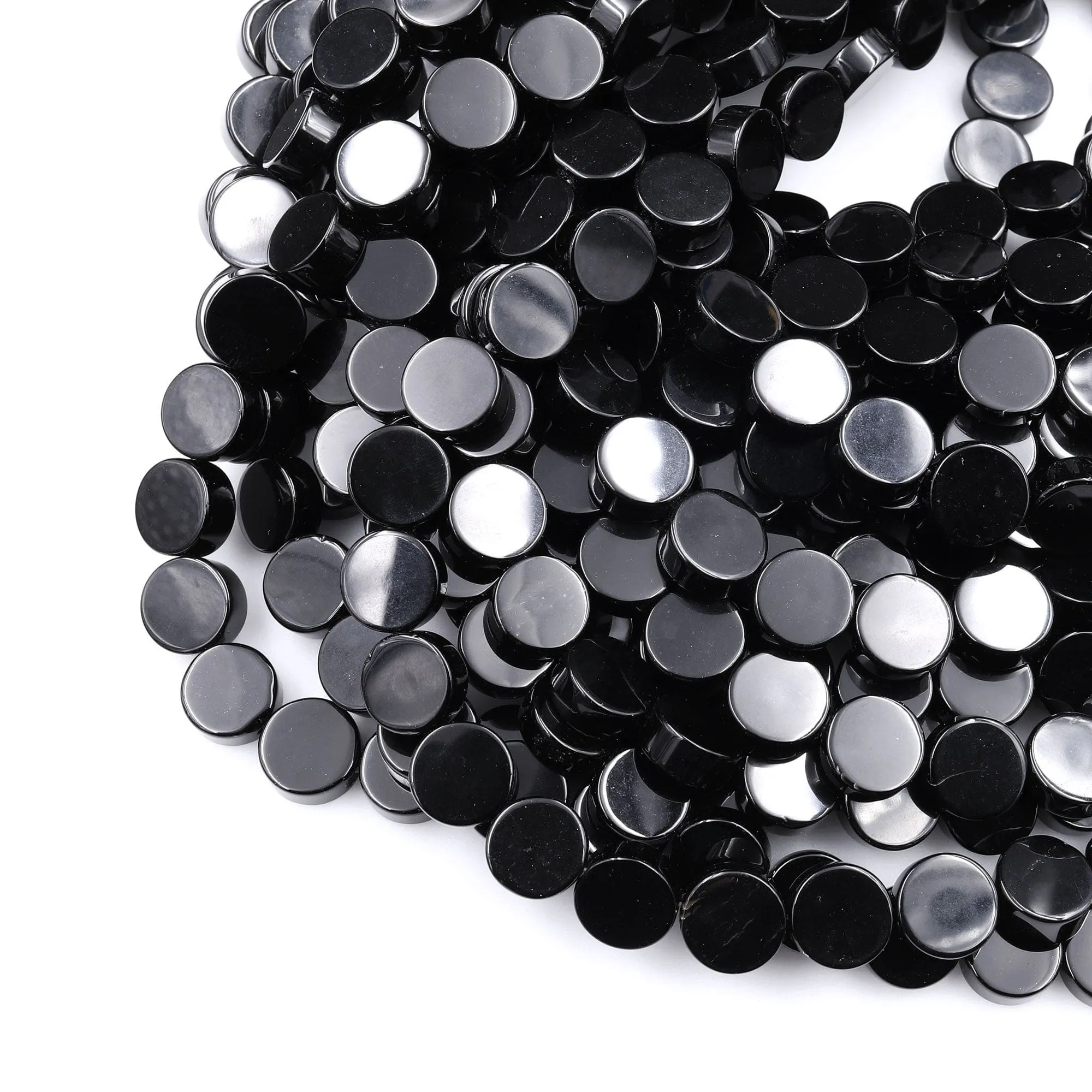 AAA Grade Natural Black Onyx Smooth Coin Beads 8mm 10mm 12mm Flat Disc 15.5" Strand