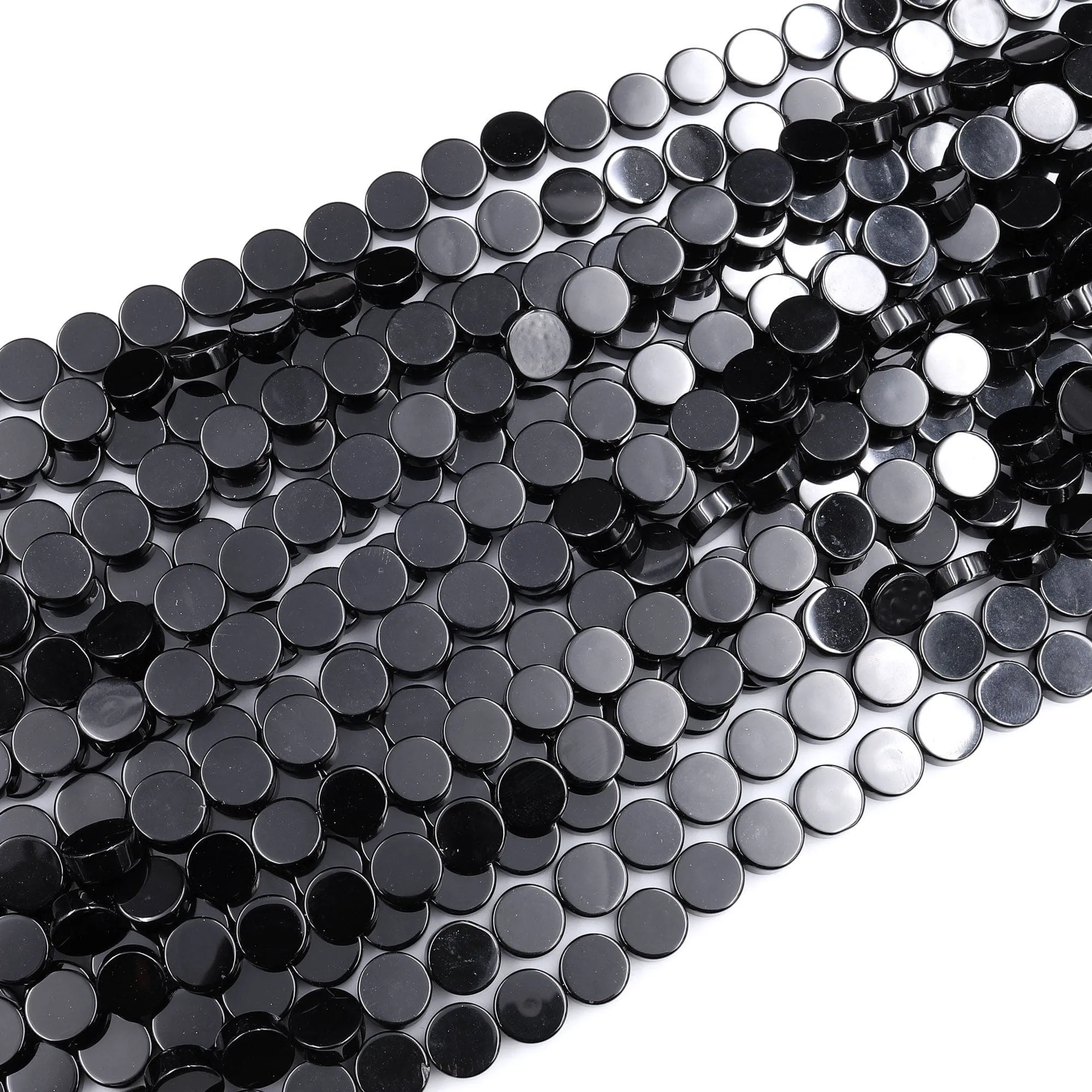 AAA Grade Natural Black Onyx Smooth Coin Beads 8mm 10mm 12mm Flat Disc 15.5" Strand