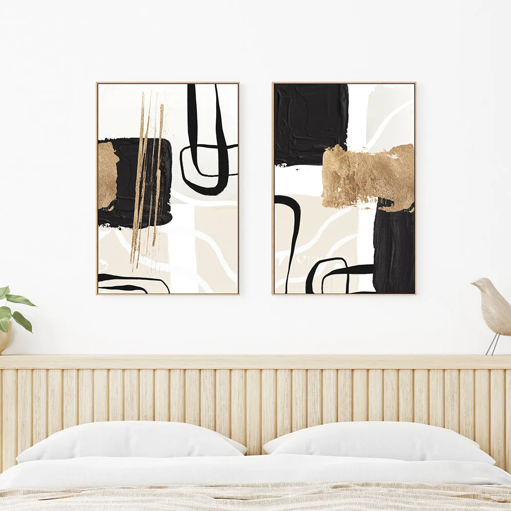 Abstract Black And Gold, Style A & B, Set Of 2 , By Sally Ann Moss