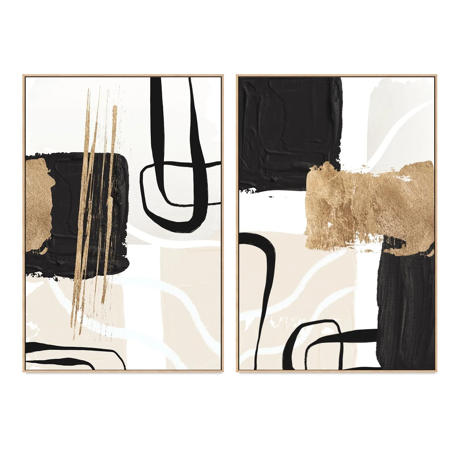 Abstract Black And Gold, Style A & B, Set Of 2 , By Sally Ann Moss