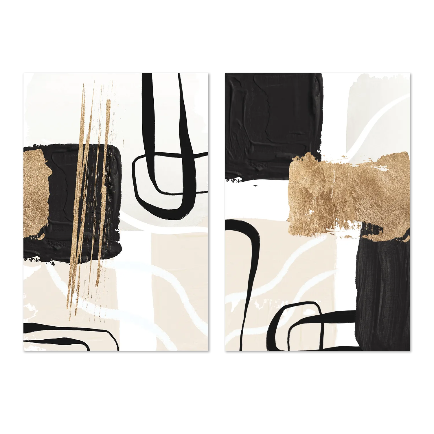 Abstract Black And Gold, Style A & B, Set Of 2 , By Sally Ann Moss
