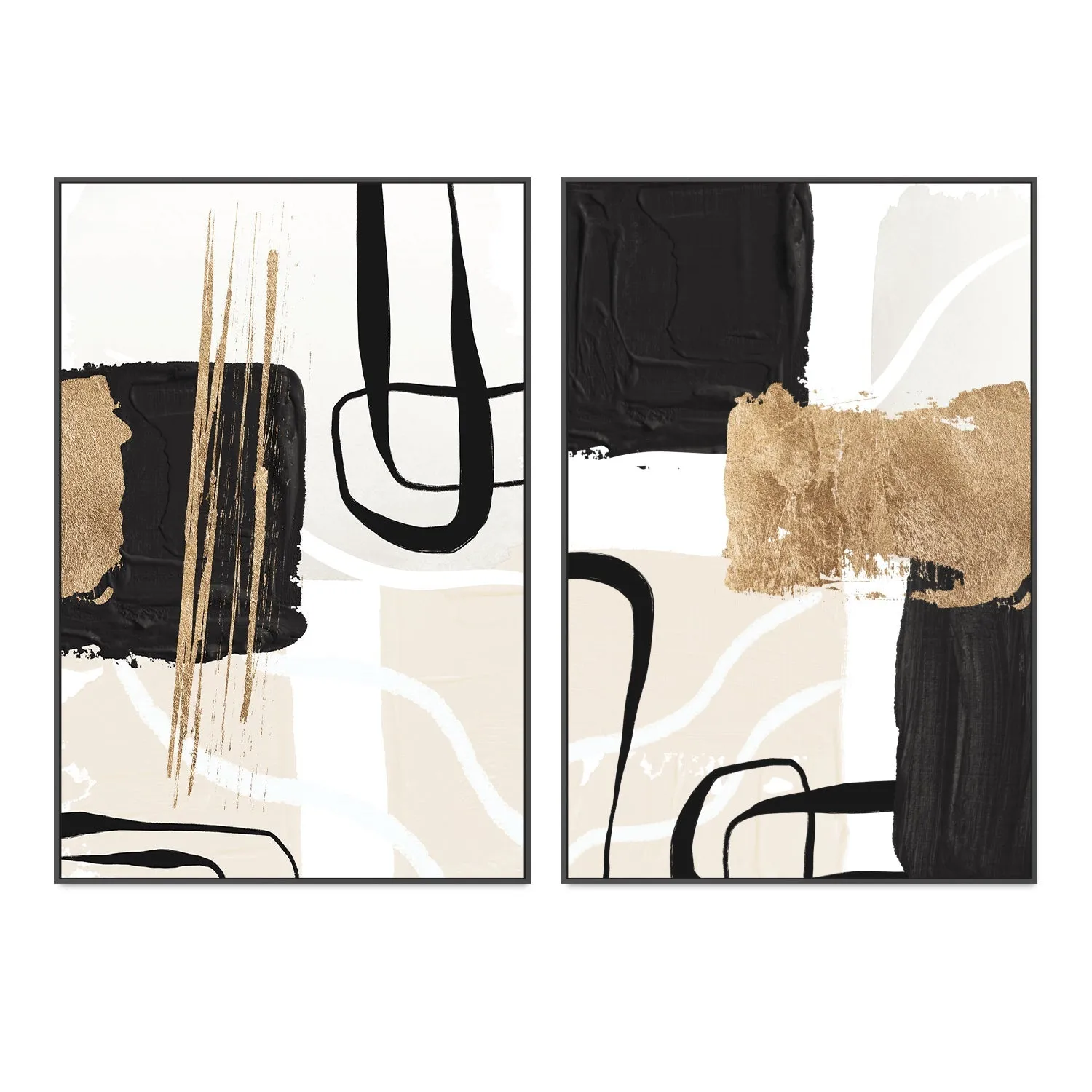 Abstract Black And Gold, Style A & B, Set Of 2 , By Sally Ann Moss