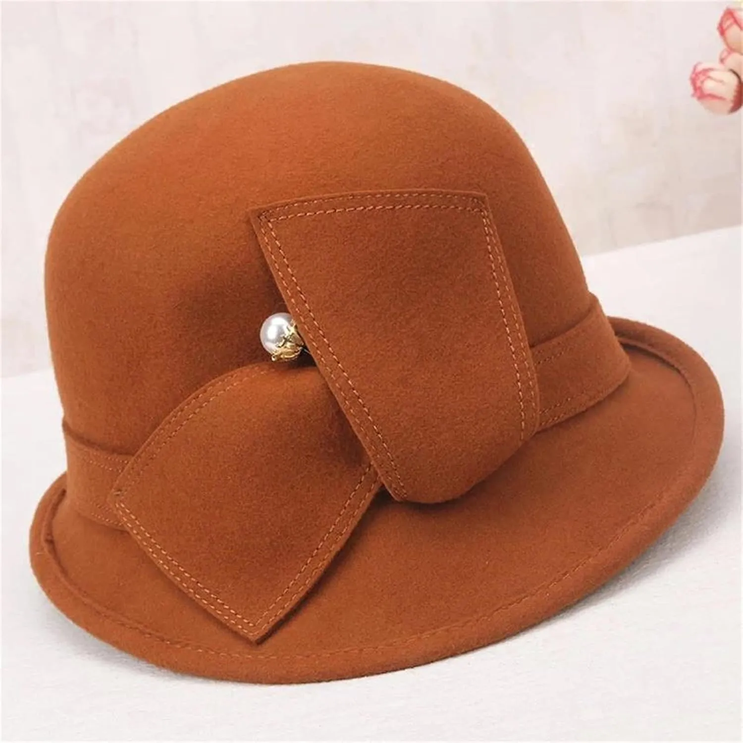 Adult Fedoras Wool Hat Girls Female Winter Warm Woolen Cap England Retro Wool Dome Cap Hat