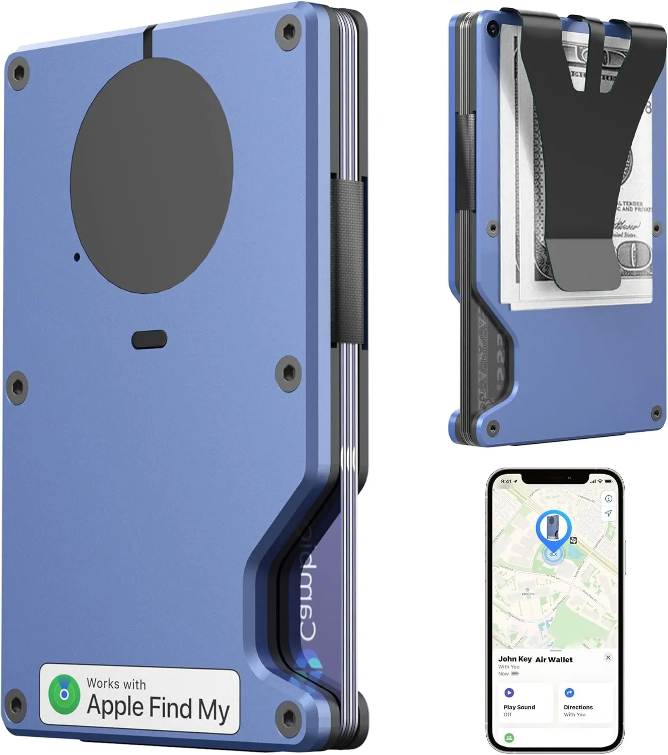 Air Wallet, Built-in Tracker Slim Smart Wallet with Money Clip, Compatible with FindMy Network(iOS Only), Anti-Theft Card Holder for Men (Tracker Wallet, Macaron blue)