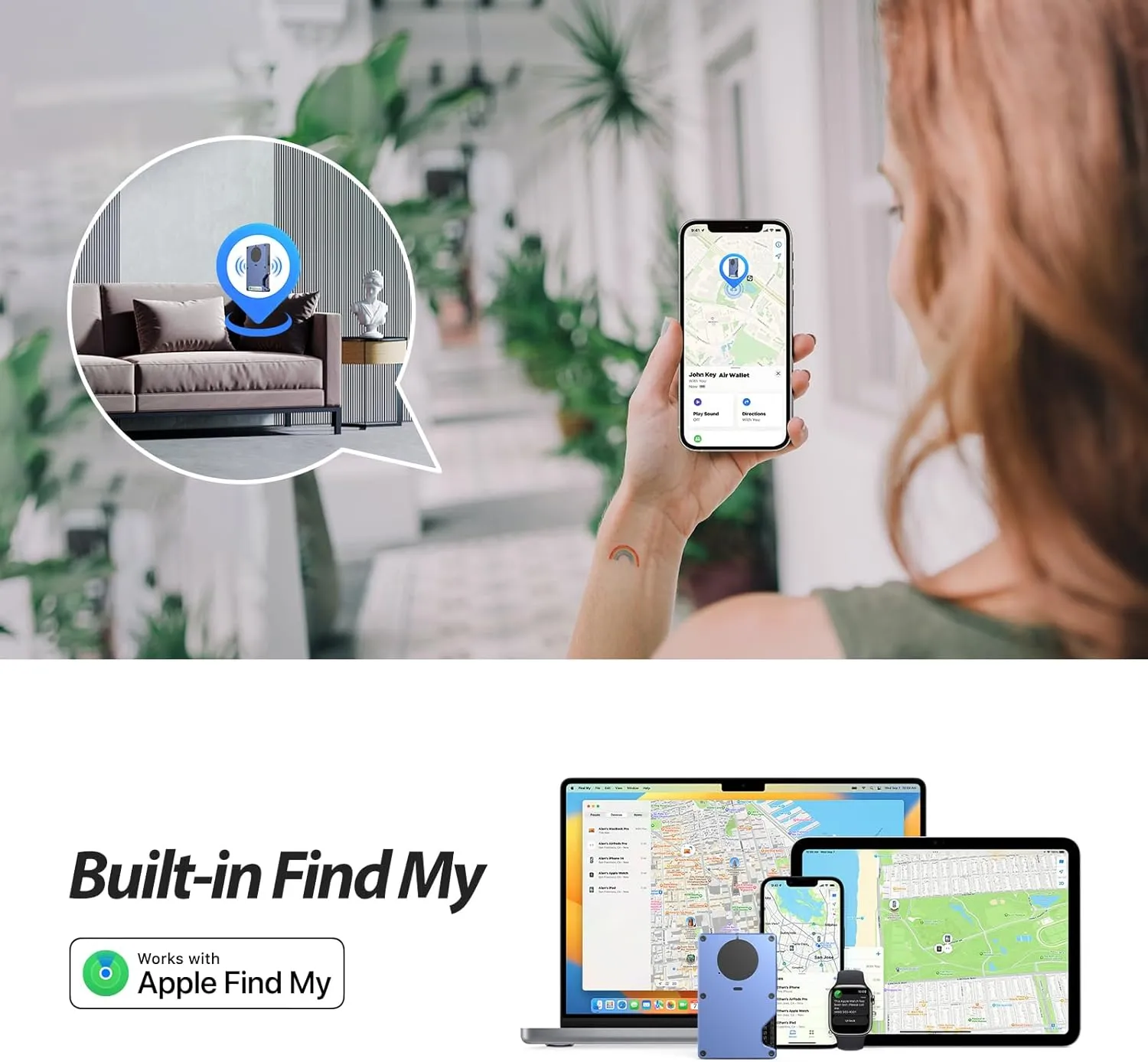 Air Wallet, Built-in Tracker Slim Smart Wallet with Money Clip, Compatible with FindMy Network(iOS Only), Anti-Theft Card Holder for Men (Tracker Wallet, Macaron blue)