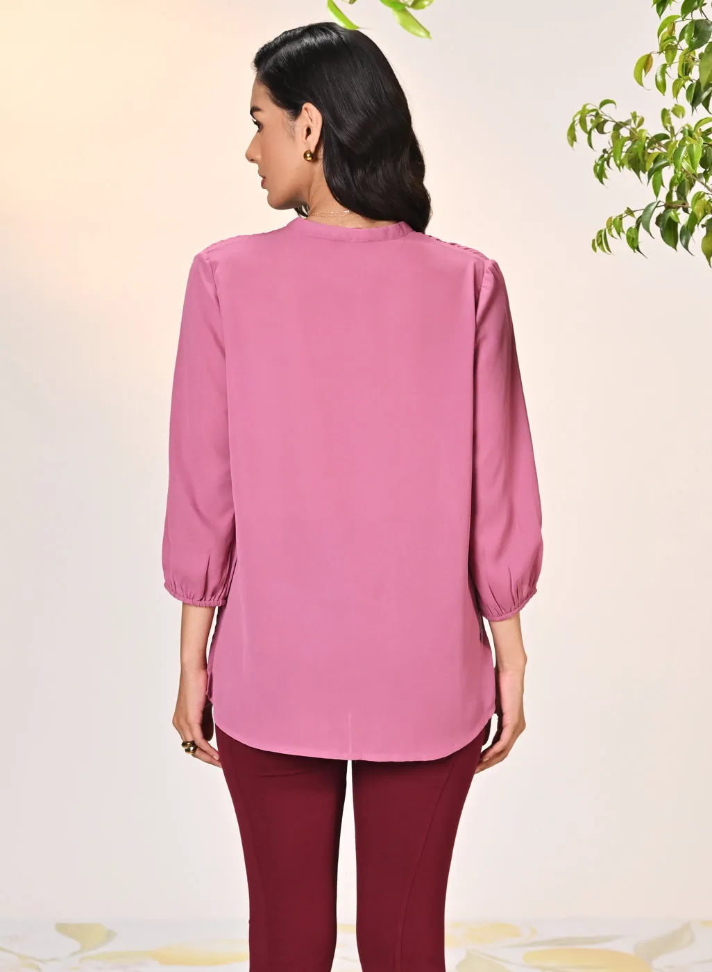 Ameera Watermelon Pink Embroidered Georgette Shirt for Women