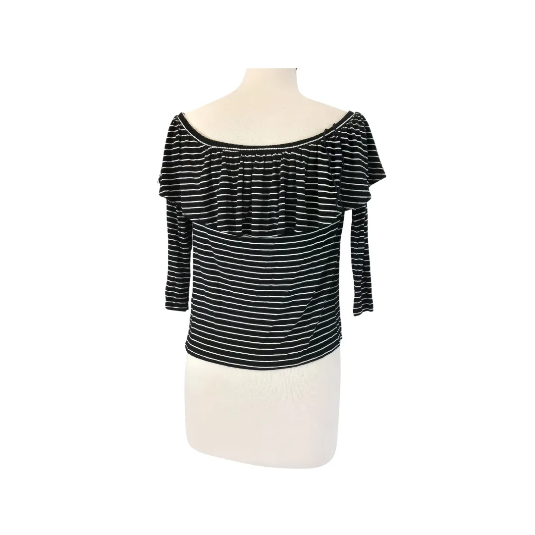 American Eagle Black & White Striped Off-shoulder Top | Like New |