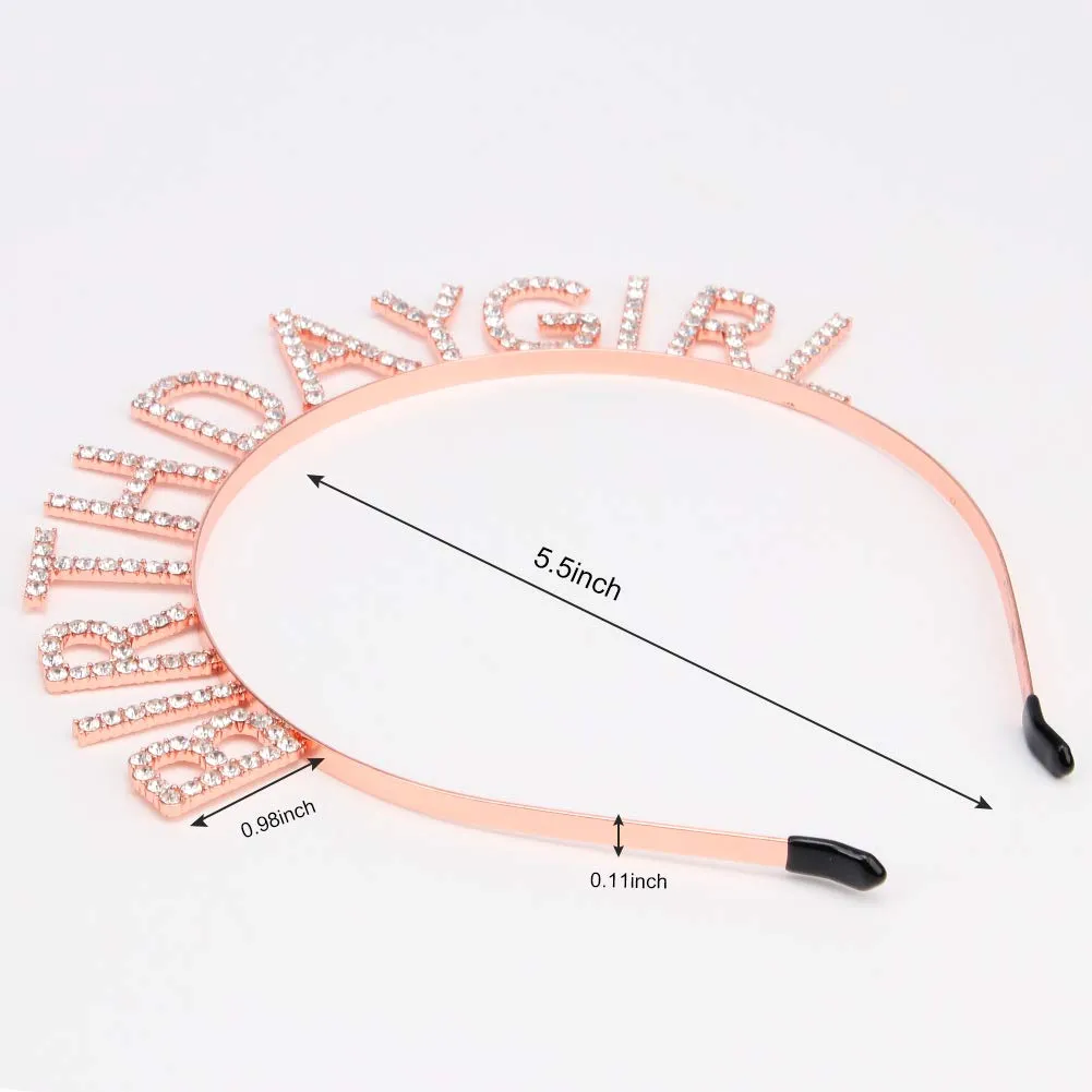 AOPRIE Birthday Girl Crown for Women with Sash Rose Gold Tiara for Women Headband Princess Crown Rhinestone Happy Birthday Accessories