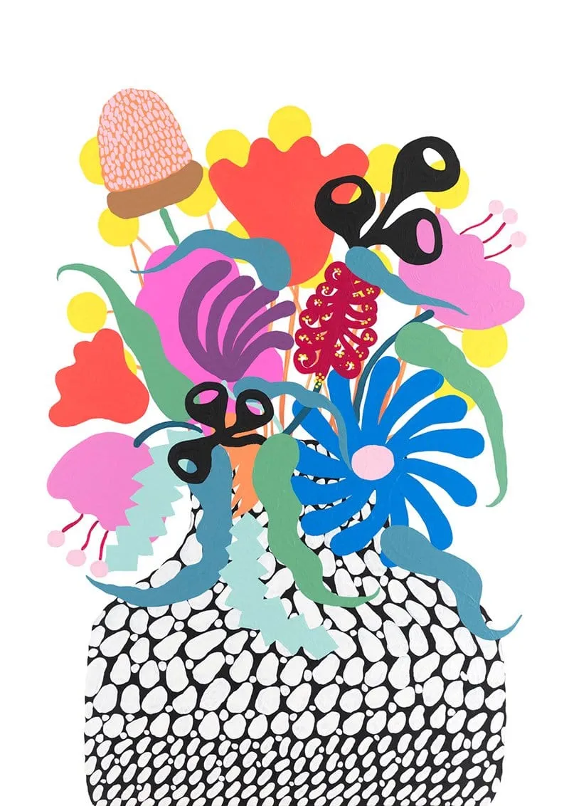 Arrangement II (Black & White Vase With Florals) Print