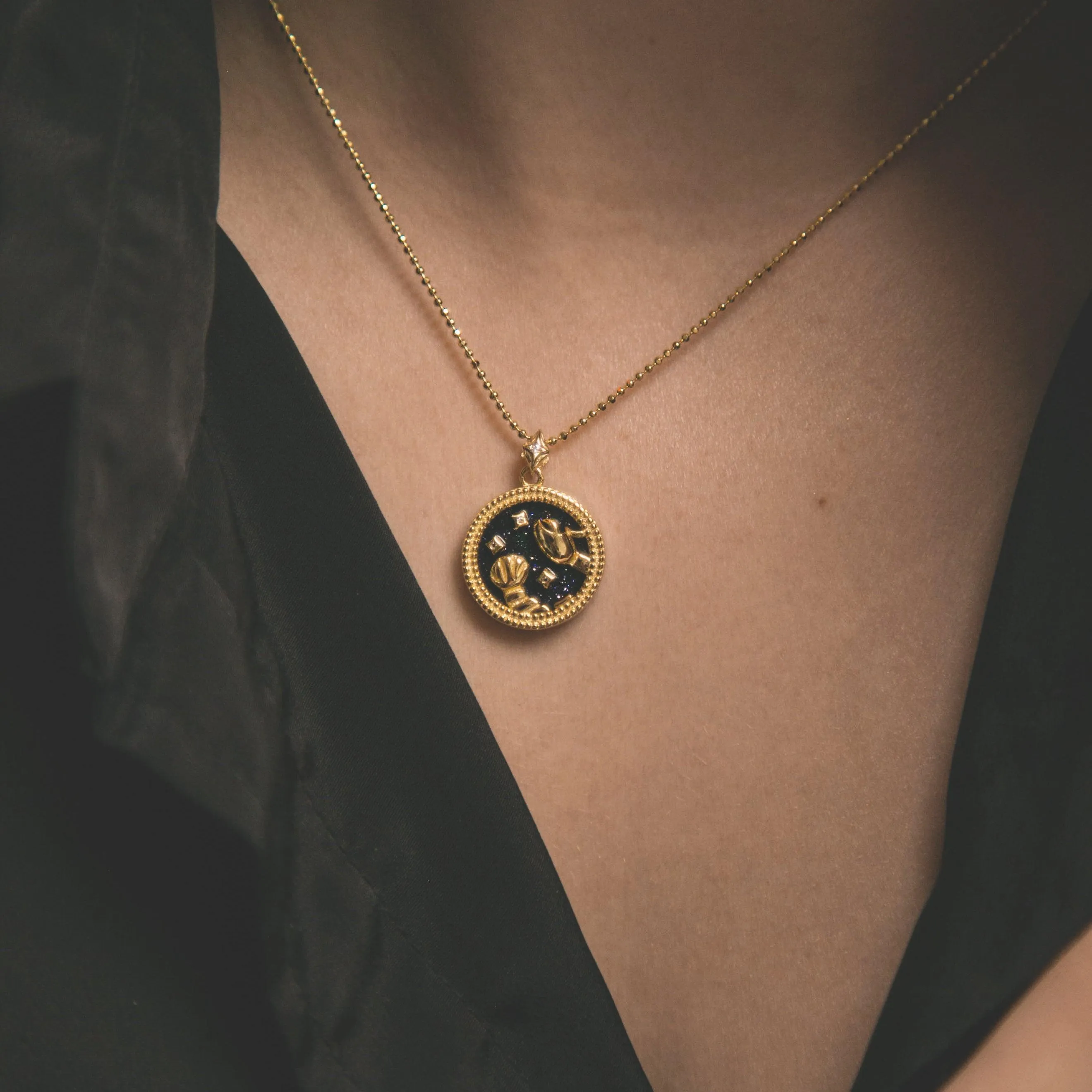 Asta Zodiac Star Sign Necklace - Blue Sandstone | 18K Gold Plated
