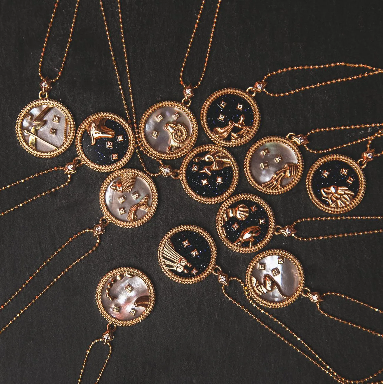 Asta Zodiac Star Sign Necklace - Blue Sandstone | 18K Gold Plated