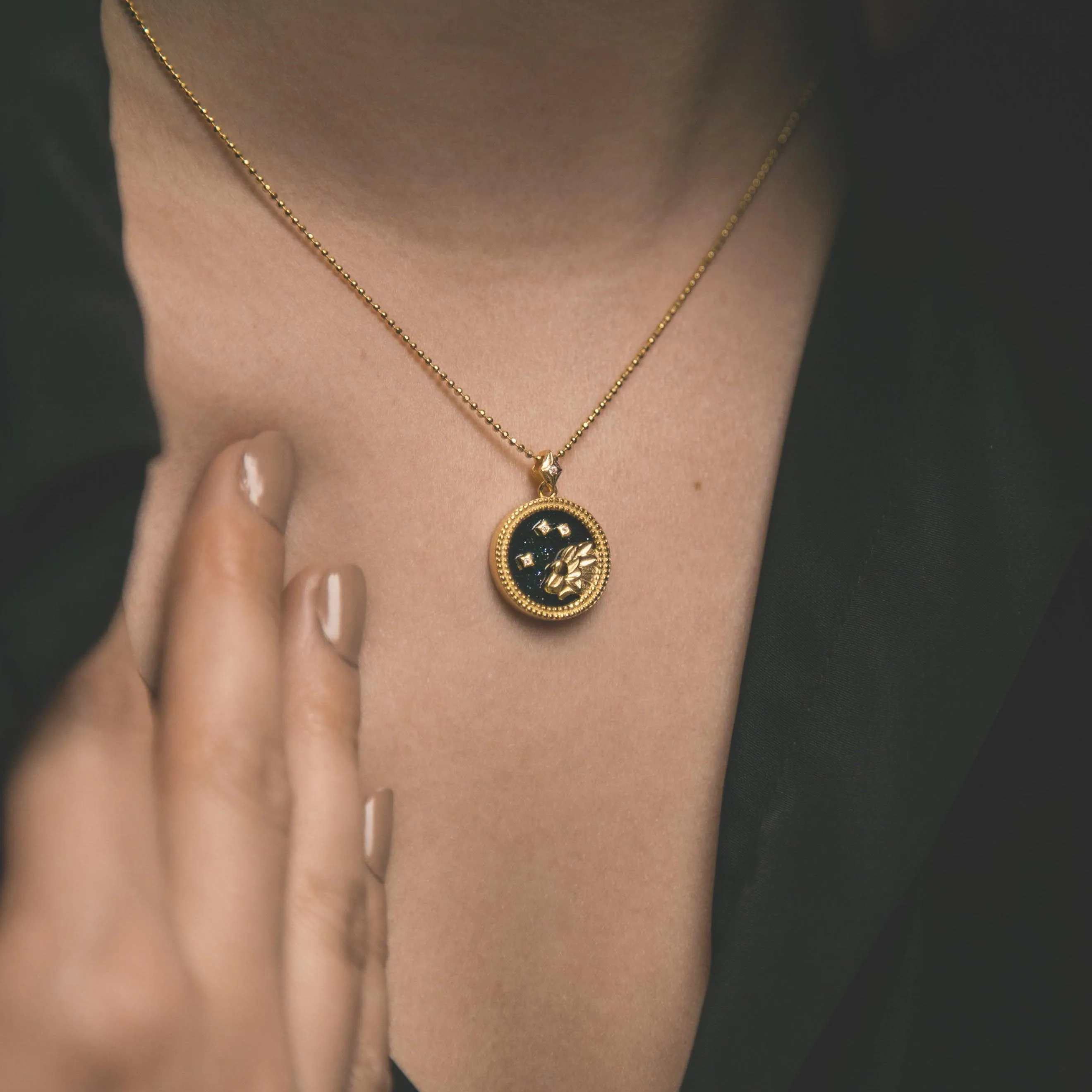 Asta Zodiac Star Sign Necklace - Blue Sandstone | 18K Gold Plated