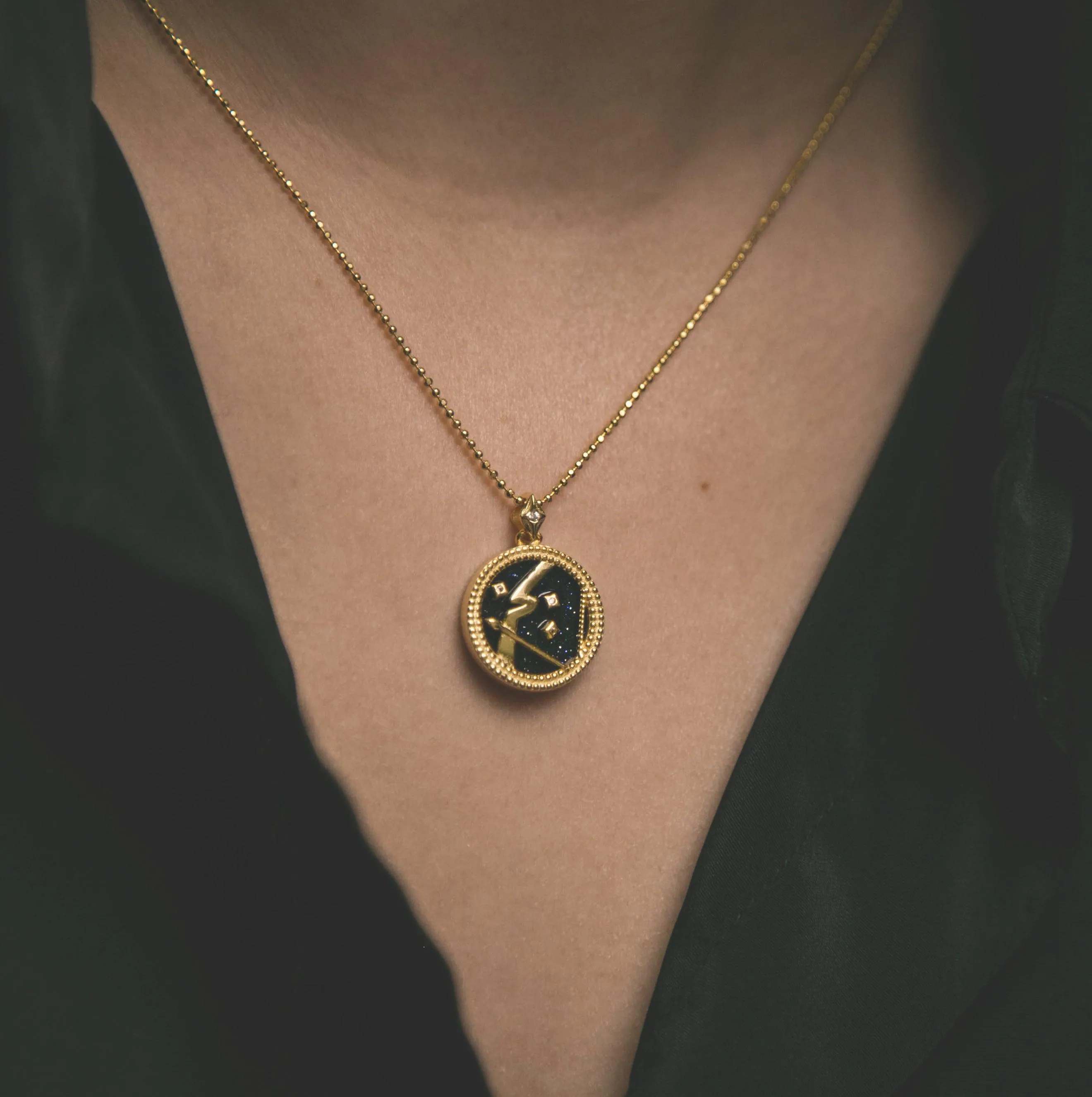 Asta Zodiac Star Sign Necklace - Blue Sandstone | 18K Gold Plated